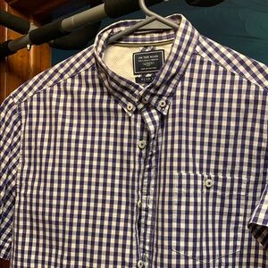 On The Road Men's Blue Checkered Shirt. Medium slim fit
